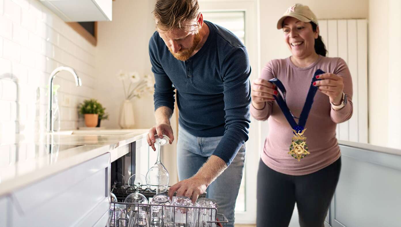 Wife Bestows Medal Of Honor On Husband For Loading Dishwasher