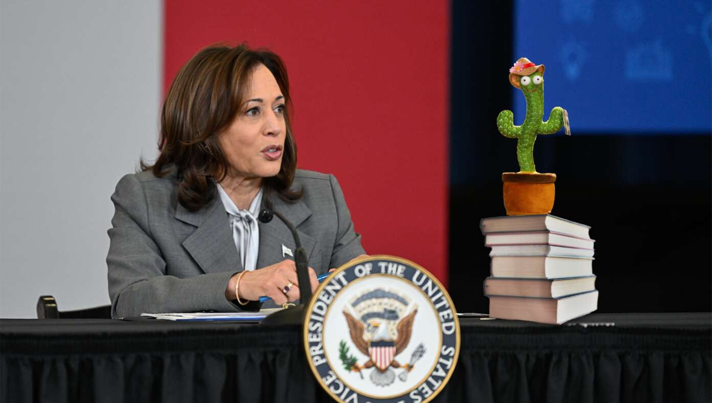 Kamala Harris Stymied As Argument With Talking Cactus Toy Enters Third Hour