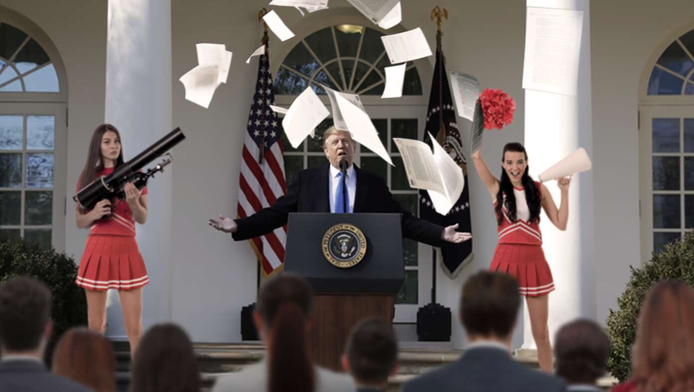 White House Cheerleading Squad Loads Epstein Files In T Shirt Cannons And Launches Them Into Crowd