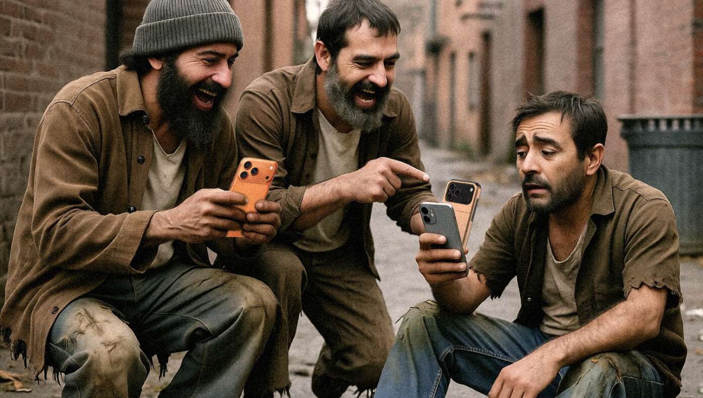 Homeless Man Made Fun Of By All The Other Homeless Men For Not Having iPhone 17