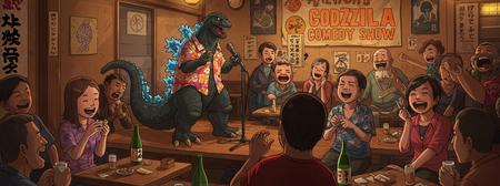 Godzilla finally does stand-up after destroying Tokyo and somehow still gets a better reception than your uncle at karaoke