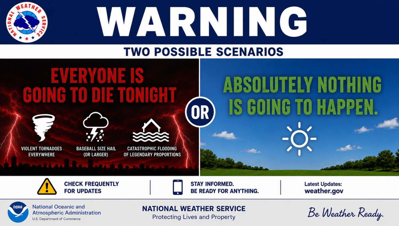 National Weather Service Announces Everyone Is Going To Die Tonight Or Absolutely Nothing Is Going To Happen, One Of The Two