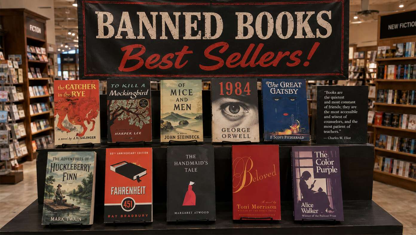 Banned Books Table Full Of Bestsellers