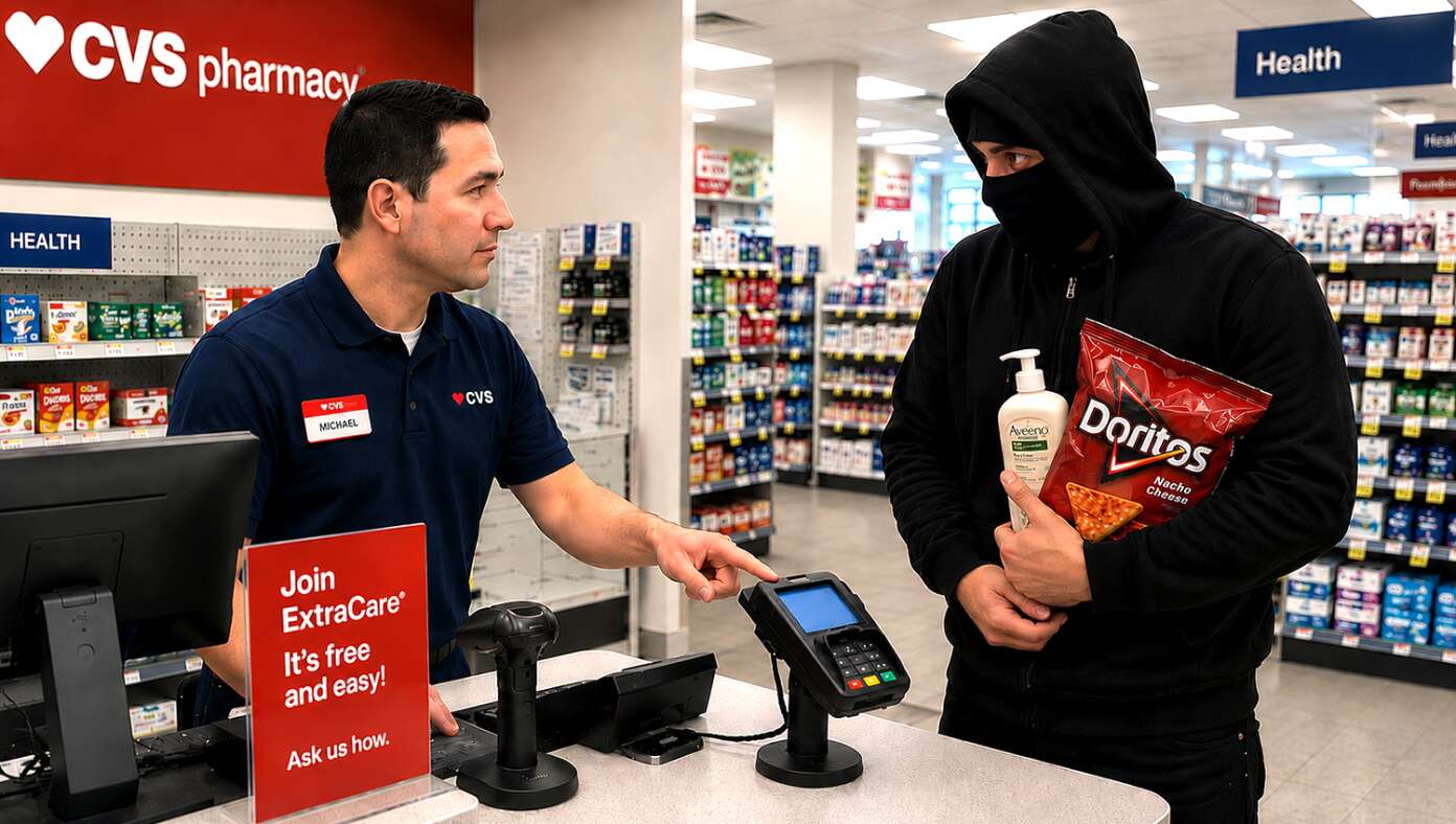 CVS Clerk Reminds Looter To Enter Rewards Number Before Fleeing
