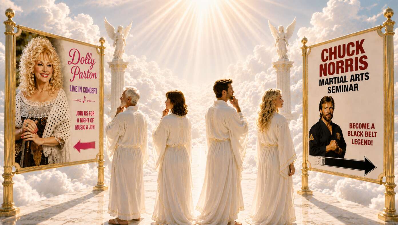 Residents Of Heaven Torn Between Attending Chuck Norris's Martial Arts Seminar And Going To Dolly Parton Show