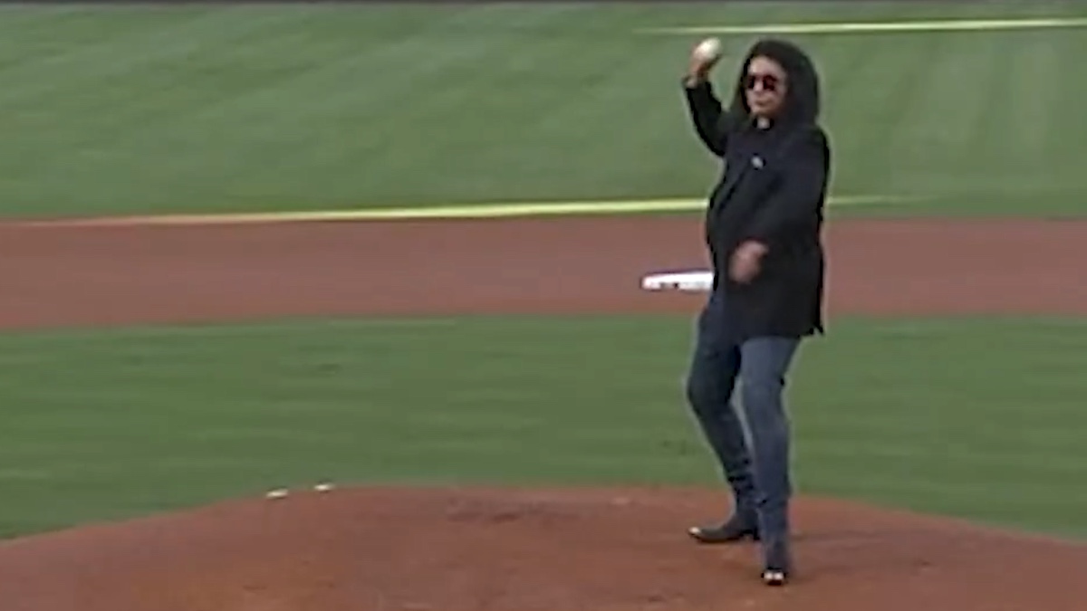 Gene Simmons Throws Four First Pitches at LA Angels Game
