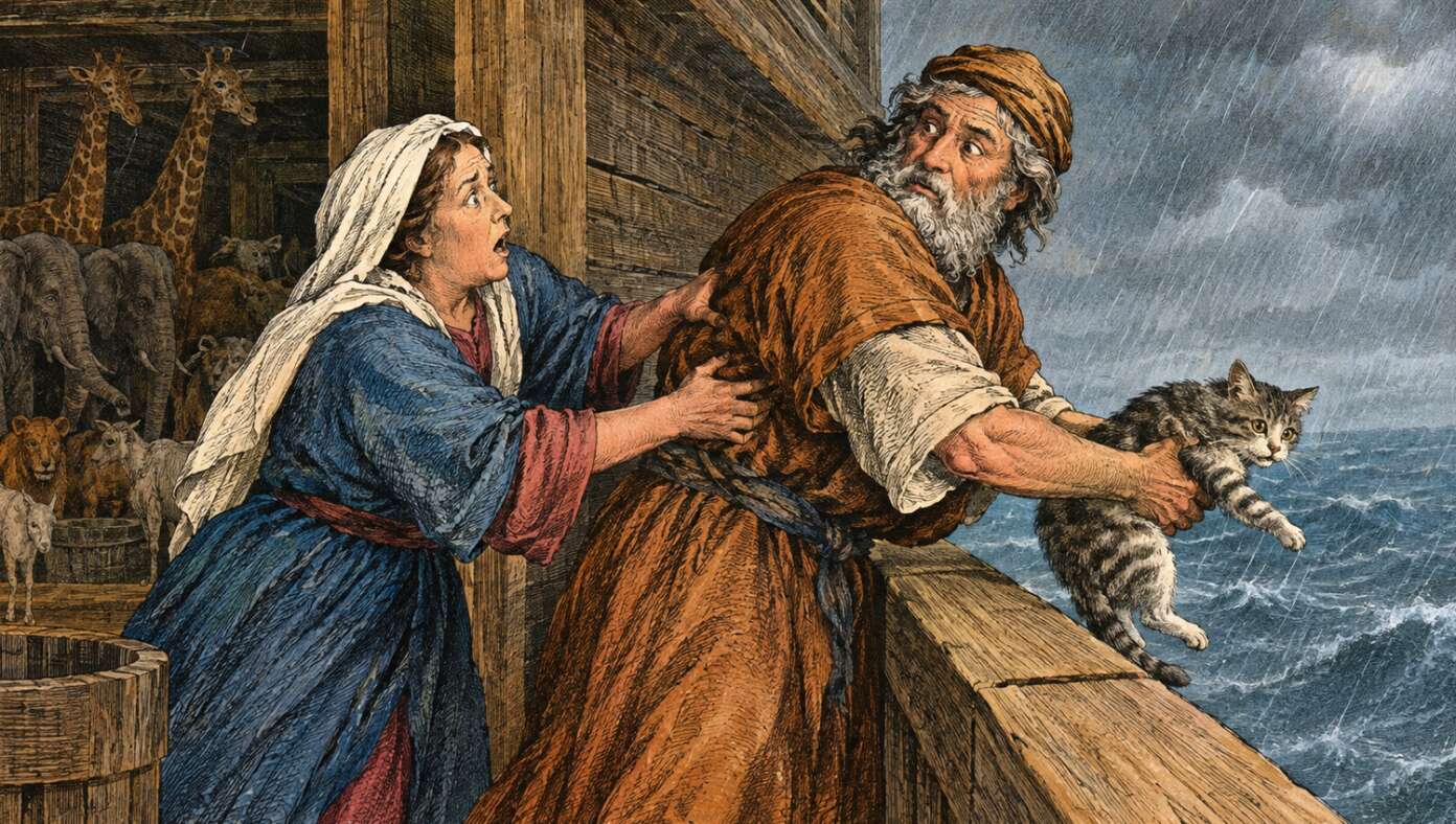 Noah's Wife Again Catches Him Trying To Huck The Cats Overboard