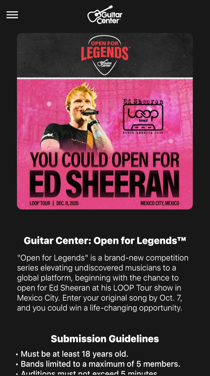 Ed Sheeran Guitar Center Contest Now Open