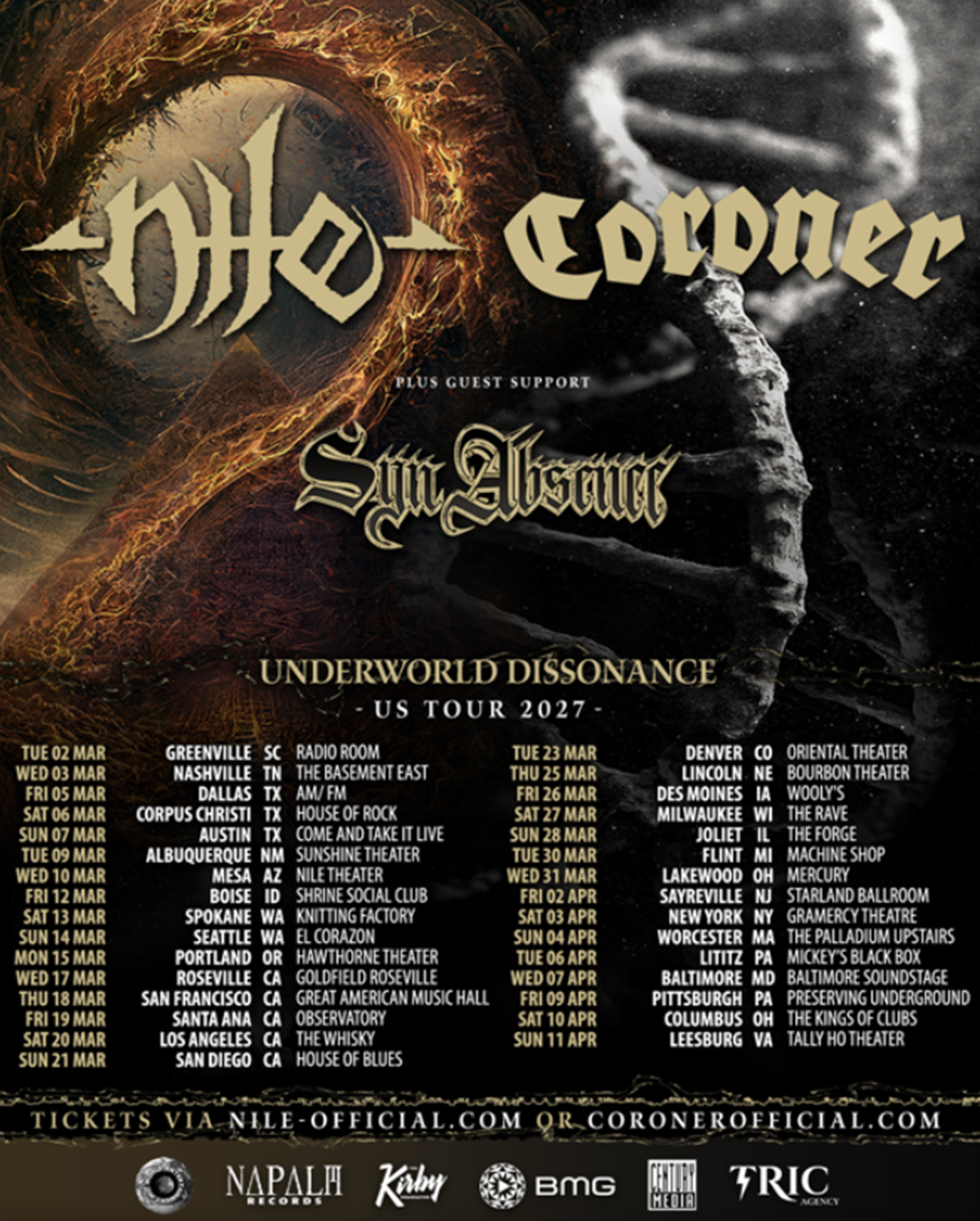 Nile And Coroner Team Up For Spring 2027 US Tour