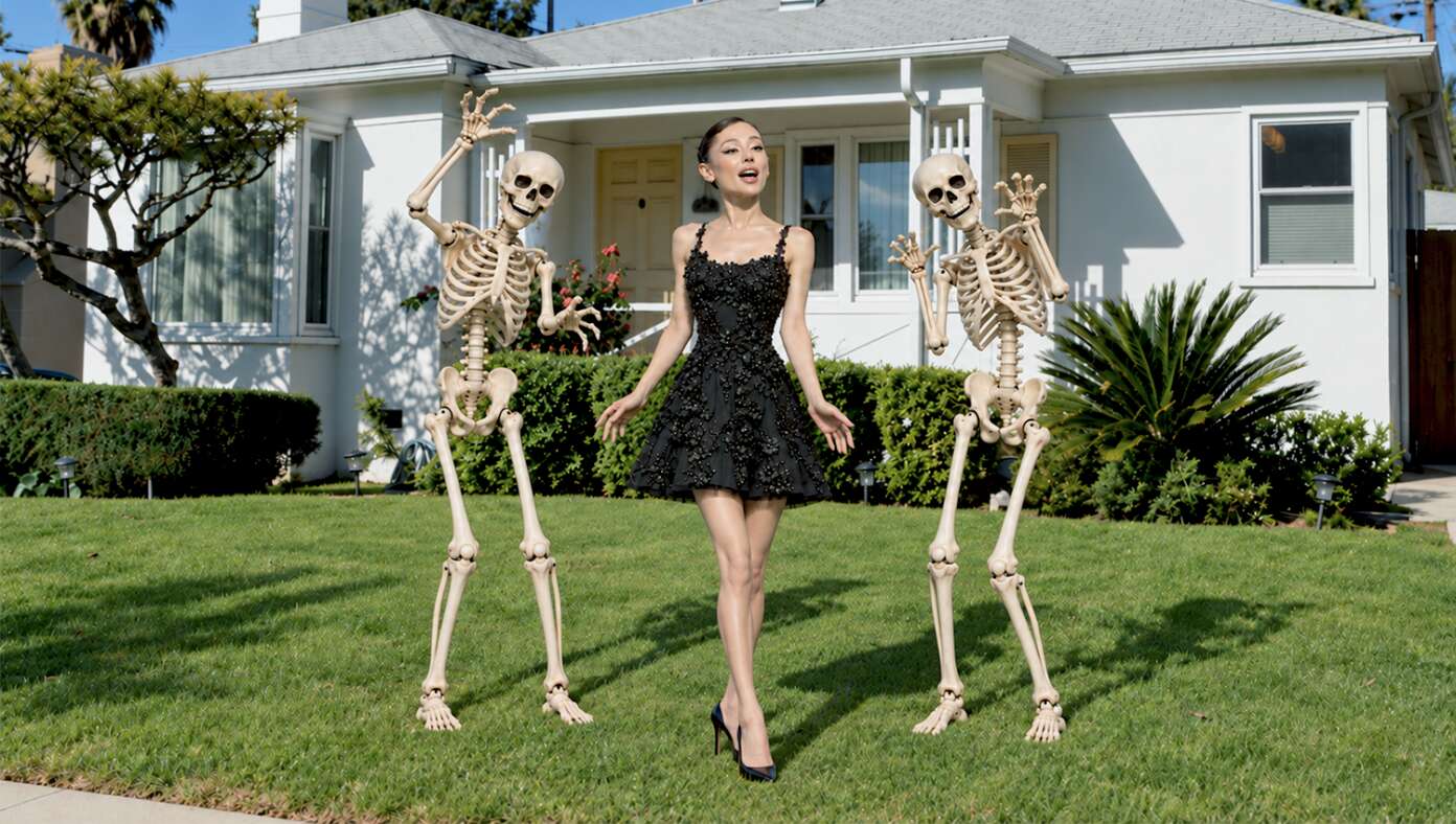 Ariana Grande Lands Seasonal Gig As Halloween Lawn Skeleton